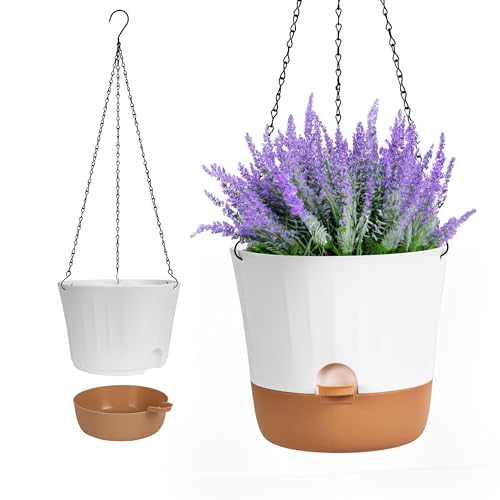 Diivoo 25cm Blumentopf Selbstbewässernd Weiß, 2 Pack Blumentöpfe Set mit Multi-Mesh-Drainagelöchern & Abnehmbarem Boden für Gartenpflanzen und Blumen im Innen- und Außenbereich, Self Watering Pot von Diivoo