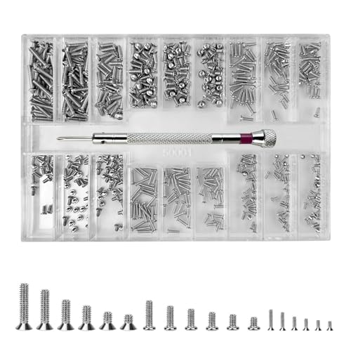 Diompirux 500 pcs Mikroschrauben, 18 Größen Winzige Mikroschrauben,Mit Kreuzschlitz schraubendreher, Senkkopfschrauben, Flachkopfschrauben,Uhrmacher Schrauben Reparatur Kit, für Uhren,Brillen,Laptop von Diompirux