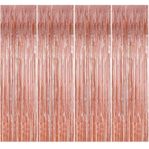 4 Stück Rose Gold Folie Fransen Vorhang, 1 x 2 m Metallic Tinsel Lametta Vorhänge Photo Booth Hintergrund Vorhänge, Fringe Schimmer Vorhang für Hochzeit Geburtstag Party Tür Fenster Dekorationen von Disino