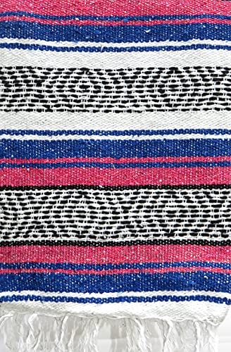 DistinctLook Mexikanische Falsa-Decke/Überwurf/Teppich, 6 Farben, handgewebt, recycelt, Yoga, Meditation, Camping, Picknick, Festival (Rosa und Blau) von DistinctLook