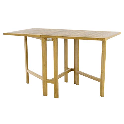 Divero Klapptisch Balkontisch Gartentisch Esstisch Teak Holz Natur unbehandelt Tisch für Terrasse Balkon Wintergarten witterungsbeständig massiv klappbar 130x65 cm von Divero