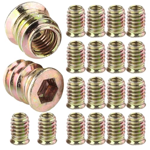 20 Stück Gewindeeinsatzmuttern Maschinenschraubenmutter M6x 11.8mm Gewinde Einsatz Muttern Schnittstelle Innensechskant Antrieb Holz Möbel(Gold) von Divono