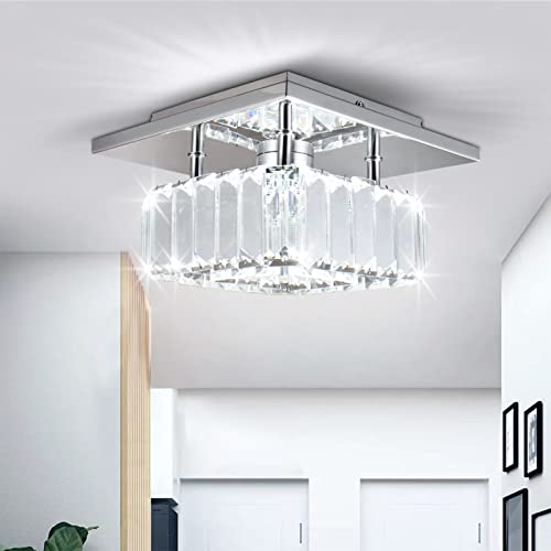 Dixun Mini Kristall Kronleuchter Große Kristall Deckenlampe Runde LED Pendelleuchte für Flur Treppe (kühl weiß) (Quadratischer SJT Kühl weiß) von Dixun