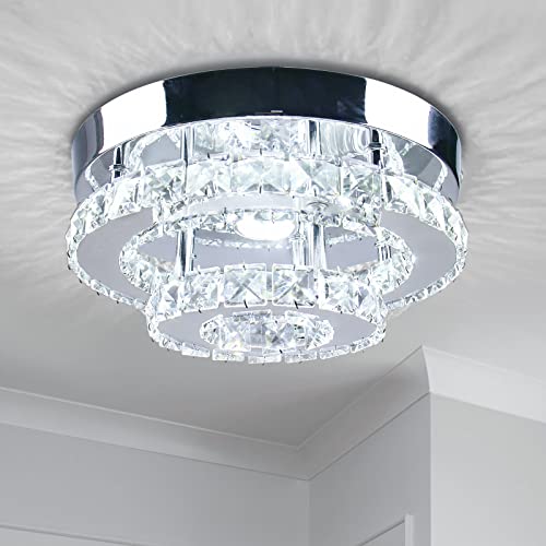Dixun Mini Kristall Kronleuchter Große Kristall Deckenlampe Runde LED Pendelleuchte für Flur Treppe (kühl weiß) (SC Round Kühl weiß) von Dixun