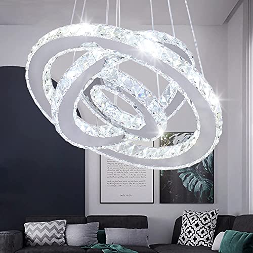 Dixun LED-Kronleuchter, moderne Deckenleuchte, 3 Ringe, verstellbar, Edelstahl-Pendelleuchte, Kronleuchter für Schlafzimmer, Wohnzimmer (kaltes Weiß) von Dixun