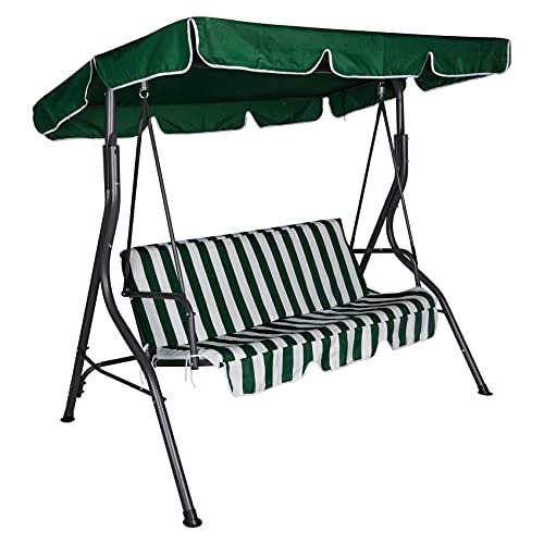 Dmora 3-Sitzer Gartenschaukel mit Baldachin und Kissen, grün und weiß, Maße 110 x 165 x 180 cm von Dmora