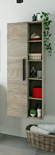 Dmora - Säule für das Badezimmer LosAngeles, Säulenschrank für Badezimmer mit 1 Tür, Hängeschrank mit 5 Einlegeböden, cm 51x25h135, Eiche von Dmora