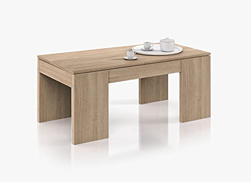 Dmora - Couchtisch Malibu, Couchtisch mit abnehmbarer Platte, Couchtisch für das Wohnzimmer, cm 100x50h43/84, Eiche von Dmora