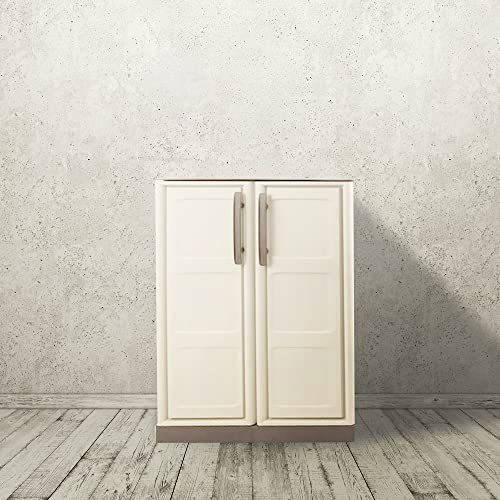 Dmora Mehrzweck Außen oder Innenschrank, niedriger Kleiderschrank mit 2 Türen und 1 Polypropylen Regal, 100% Made in Italy, 70x39h86 cm, beige Farbe von Dmora