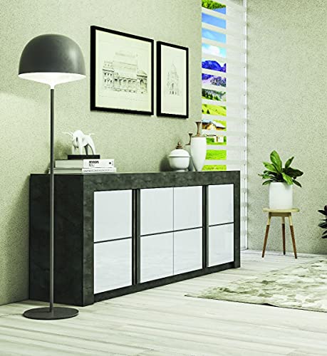 Dmora Modernes Design-Sideboard mit 4 Türen und Regalen, Wohnzimmer-TV-Ständer, Küchenbuffet, Made in Italy-Sideboard, 210x46xh86 cm, Farbe Weiß und Oxid von Dmora