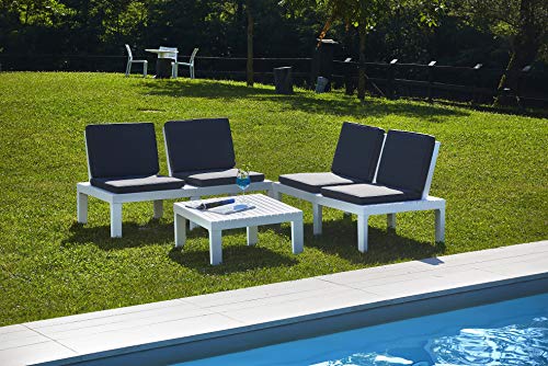 Dmora Outdoor-Set bestehend aus 4 Sitzen mit Kissen und einem Multifunktionstisch, Made in Italy, weiße Farbe von Dmora