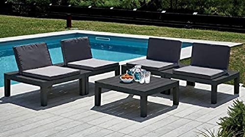 Dmora Outdoor-Set bestehend aus 4 Sitzplätzen und einem Couchtisch, mit Kissen, Made in Italy, Farbe Anthrazit von Dmora