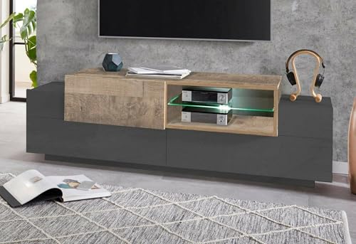 Dmora Pablo, niedriger Schrank für Wohnzimmer, TV-Ständer, 100% Made in Italy, 160 x 45 x 51 cm, Anthrazit und Ahorn von Dmora