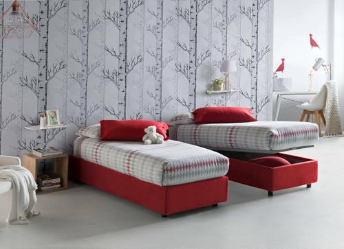Talamo Italia - Einzelbett Rachele, Bettkasten mit Stoffbezug, 100 % Made in Italy, Öffnung vorne, inklusive Matratze 80 x 200 cm, Rot Talamo Italia - Einzelbett Rachele, Bettkasten mit Stoffbezug, 100 % Made in Italy, Öffnung vorne, inklusive Matratze 80 x 200 cm, Rot von Talamo Italia