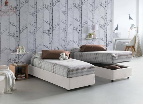 Talamo Italia - Einzelbett Rachele, Bettkasten mit Stoffbezug, 100 % Made in Italy, Öffnung vorne, inklusive Matratze 80 x 200 cm, Weiß Talamo Italia - Einzelbett Rachele, Bettkasten mit Stoffbezug, 100 % Made in Italy, Öffnung vorne, inklusive Matratze 80 x 200 cm, Weiß von Talamo Italia