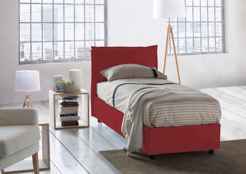 Talamo Italia - Einzelbett Evelyn, Bettkasten mit Stoffbezug, 100 % Made in Italy, Öffnung vorne, inklusive Matratze 90 x 200 cm, Rot Talamo Italia - Einzelbett Evelyn, Bettkasten mit Stoffbezug, 100 % Made in Italy, Öffnung vorne, inklusive Matratze 90 x 200 cm, Rot von Talamo Italia