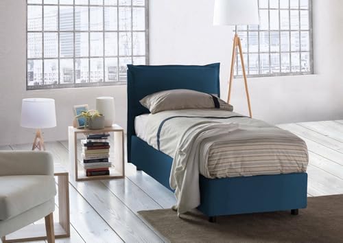 Talamo Italia - Rossella-Einzelbett, Bettkasten mit Stoffbezug, 100 % Made in Italy, Öffnung vorne, inklusive Matratze 80 x 200 cm, Blau Talamo Italia - Rossella-Einzelbett, Bettkasten mit Stoffbezug, 100 % Made in Italy, Öffnung vorne, inklusive Matratze 80 x 200 cm, Blau von Talamo Italia