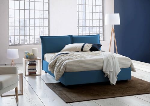 Talamo Italia - Doppelbett Teresa, Containerbett mit Stoffbespannung, 100% Made in Italy, Frontöffnung, mit Matratze Cm 140x200 enthalten, Blau von Talamo Italia