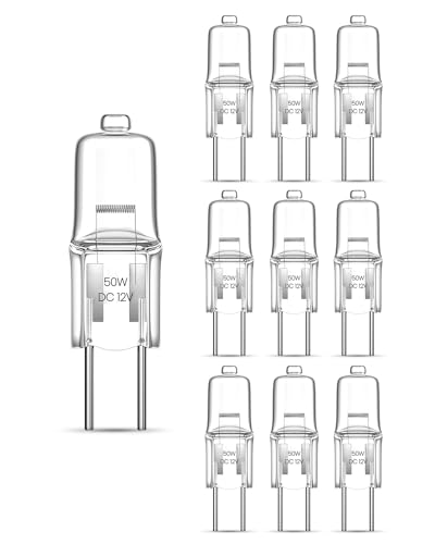 DoRight 10 Stück AC/DC 12V Halogen Glühlampe Leuchtmittel GY6.35/G6.35 50W Dimmbar Warmweiß 2700K Bi-pin Klar, Kapsel Lampe für Kronleuchter, Schreibtischlampe, Hängelampen, Wandleuchte, Beleuchtung von DoRight