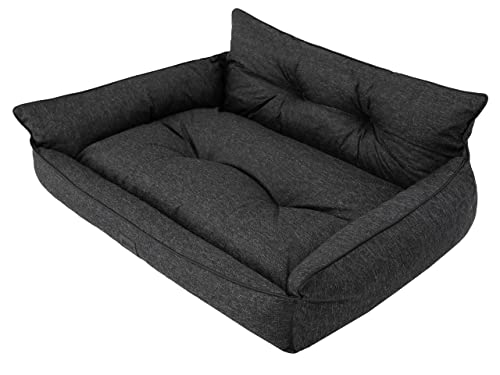 Hundebett Haustierbett Hundeliege Gesteppt Hundekissen Bett Sofa Hundematratze Tierbett Hundesofa Matratze, Schwarz Ökoleinen, XL - 82 x 63 cm von DOGGY