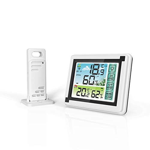 DollaTek Wireless Wetterstation mit Außen-Innensensor Digitales Thermometer Hygrometer mit großem LCD-Bildschirm für Heim und Büro von DollaTek