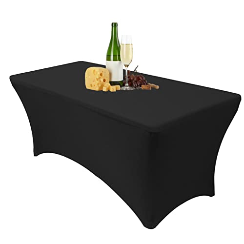 Dololoo Elasthan Tischdecke 183cm x 75cm, 6ft Polyester Rechteckige Tischdecke Dehnbare Tischdecke, Hochzeit, Party, Küche, Dekoration- Schwarz von Dololoo