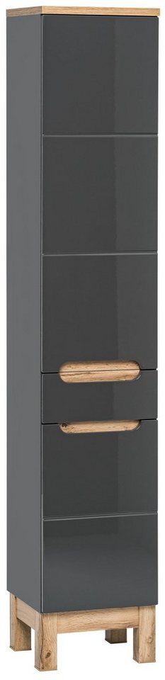 Domando Badkommode Hochschrank Stintino M1, Breite 35cm, Soft-Close-Funktion, Hochglanz von Domando