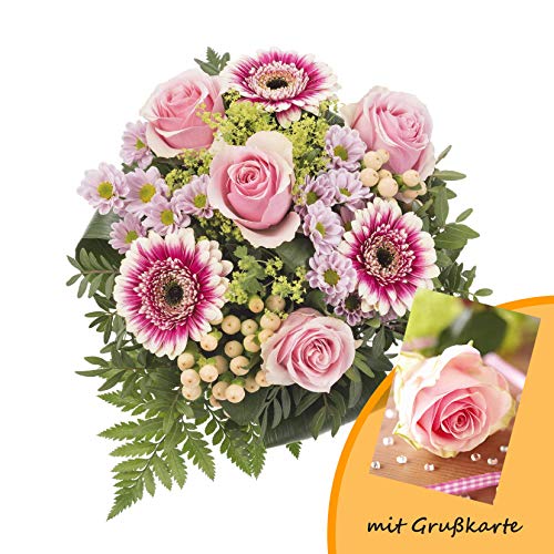 Dominik Blumen und Pflanzen, Blumenstrauß, Blütenduett, mehrfarbig, 40 x 25 x 25 cm und Grußkarte "Rosen" von Rapido