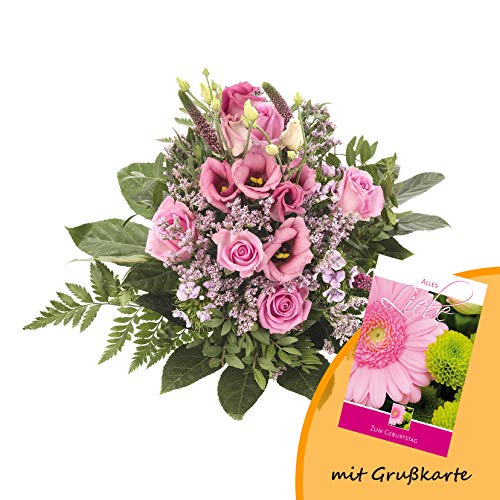 Dominik Blumen und Pflanzen, Blumenstrauß, Blütenzauber, mehrfarbig, 40 x 25 x 25 cm und Grußkarte "Geburtstag" von Rapido