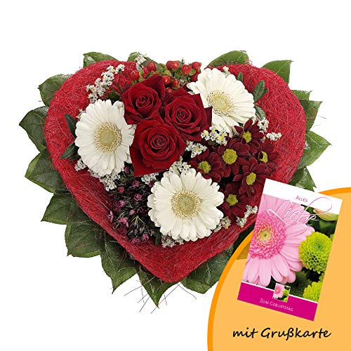 Dominik Blumen und Pflanzen, Blumenstrauß "Allerliebst" mit Rosen, Gerbera und Bartnelke und Grußkarte "Geburtstag" von Rapido