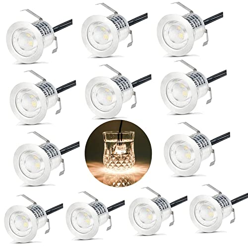 dystaval Terrassen Einbaustrahler Terrassenbeleuchtung 12er Set LED Bodeneinbaustrahler warmweiß IP67 wasserdicht für außen innen Garten Holzbrücke Pool Holzdeck inkl. 12V Netzteil mini Einbauspots von dystaval