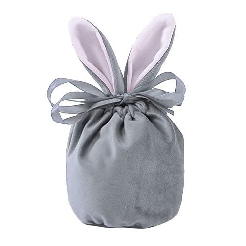 DonDown Ostern Kaninchenohren Geschenktasche,Samt Osterhasen Taschen,Osterhasenohr Ostergeschenktüten mit Kordelzug,Süßigkeitstüten Ostern liefert Osterhase Korb (Dunkelblau, 15x13.5cm) von DonDown