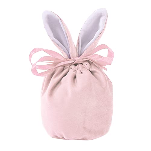 DonDown Ostern Kaninchenohren Geschenktasche,Samt Osterhasen Taschen,Osterhasenohr Ostergeschenktüten mit Kordelzug,Süßigkeitstüten Ostern liefert Osterhase Korb (RD1, 15x13.5cm) von DonDown