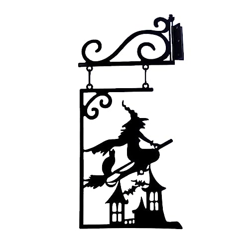 Halloween Deko,Gruseliges Metall Silhouette Schild Türdeko,Wandschild Deko zum Aufhängen Halloween Silhouette Hanging Türdekoration, für Innen Außen Dekoration (Hexe, 39.5x20cm) von DonDown