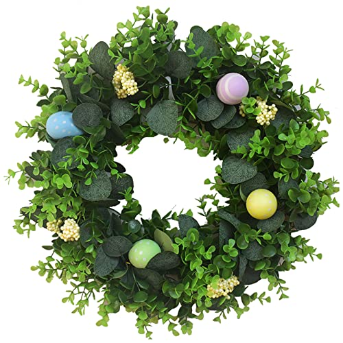 Türkranz Frühling Ostern Deko Kranz Ostereier Simulation Pflanzen Haustür Blumenkranz Deko Osterndeko Girlande Osterkranz Tür Dekoration Blumenkränze Fröhlicher Frühlingskranz (A, 45x45cm) von DonDown