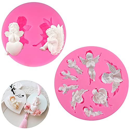 2 Stück 3D Engel Silikonform Schokolade Dessert Form Baby Engel DIY handgemachte Seife Formen Kuchen Dekoration Form Fondant Zuckerguss Form für Süßigkeiten Gelee Kuchen Schokolade Seife Poly Ton von DonLeeving