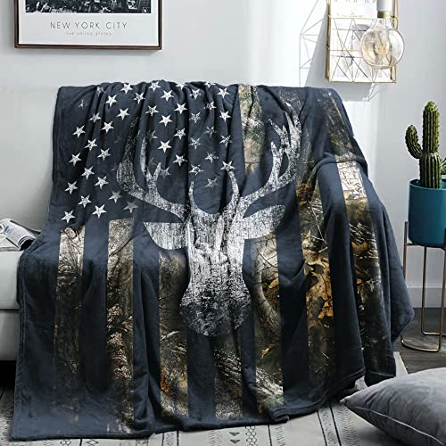 DongDongQiang USA Camo Buck Deer Flagge Jagddecke Überwürfe Geschenk für Männer, super weiche, gemütliche, warme Decke für Couch, Stuhl, Bett, Sofa, Büro, 152,4 x 203,3 cm für Erwachsene von DongDongQiang