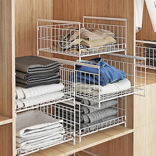 DongMaple 3 Stück Schrank Organizer Kleiderschrank, Stapelbare Aufbewahrungsbox Kleiderschrank, Schrank Schubladen, Regal Metall Schrank, Kleiderschrank Ordnungssystem, Faltbar Schrank für Haus, Weiß von DongMaple