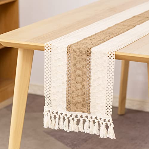 Tischläufer Makramee, Tischläufer mit Quasten Vintage Tischband Baumwoll Boho Still Beige Tischdecke für Bauernhaus Tabletop Dekor, Hochzeit, Hoteldekorationen, Festival Tischdeko (280 x 30 cm) von Donken