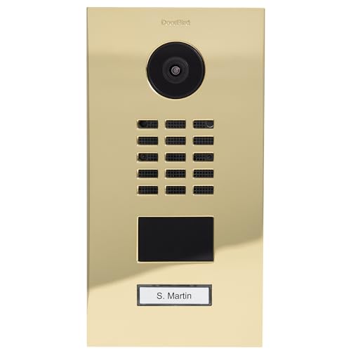 DoorBird D2101V IP Video Türstation, Messing-Optik, hochglanzpoliert | Video-Türsprechanlage mit 1 Ruftaste, RFID, HD-Video, Bewegungssensor von DoorBird