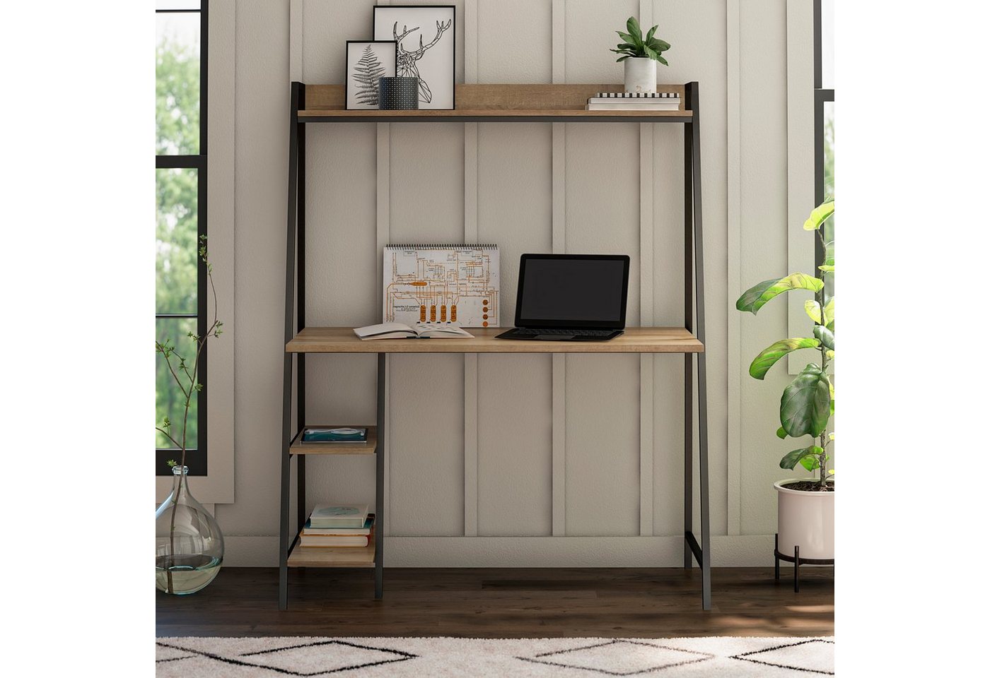 Dorel Home Regal-Schreibtisch Bushwick (1-St), mit 3 feste Einlegeböden, Gestell aus Metall, Höhe 137,5 cm von Dorel Home