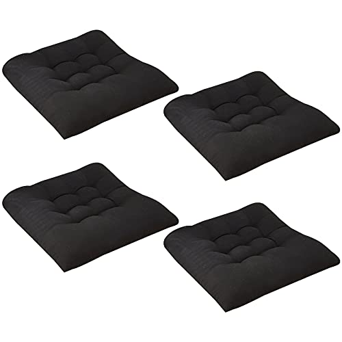 Doublehero 4er-Set Sitzkissen 40x40x8cm - Sitzkissen Gefüllt, Sitzkissen mit Bänder für Gartenstuhl, Dekokissen Stuhlkissen Zierkissen Gartenkissen, Bequeme Stuhlkissen für Küche (Schwarz) von Doublehero