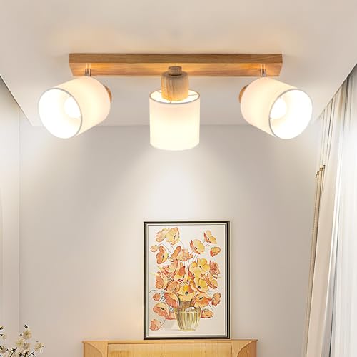 Doughelec Deckenlampe Deckenstrahler 3 Flammig Wohnzimmer - Holz Deckenleuchte Deckenspot Vintage E14 Schwenkbar Lampe Decke Wandstrahler MAX 30W Spot für Schlafzimmer Küche Flur, Ohne Leuchtmittel von Doughelec