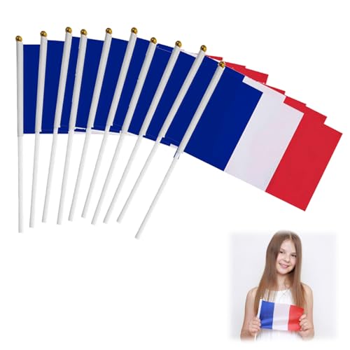 Klein Frankreich Flagge für EM Deko 2024,Handwinkende Flaggen,Mini-Flagge,Handgehaltene Flaggen,Nationalflaggen Frankreich für 2024 Fußball EM WM Hausgarten Party Bar Deko von Doukesh