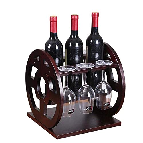 Doversky Weinregal aus Holz, Tisch-Weinregal, dekoratives Weinregal, Weinregale, Arbeitsplatte – für 3 Flaschen Rotwein, zum Aufhängen von 6 Weingläsern Vision von Doversky