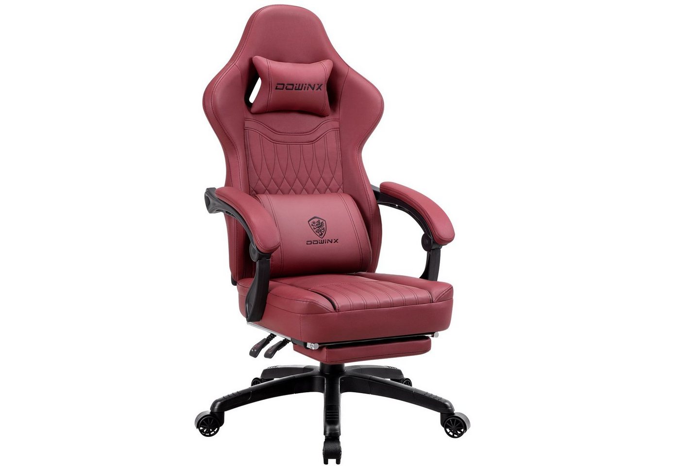 Dowinx Gaming-Stuhl Mit Federkissen, Massage-Lendenwirbelstütze Fußstütze, Rennspielsessel, Ergonomisches Design, PU-Leder, Rot von Dowinx