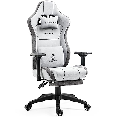 Dowinx Gaming Stuhl Stoff mit Taschenfederkissen, Ergonomischer Gaming Sessel mit Massagefunktion, PC Bürostuhl Groß und Hoch mit Fußstützen XXL, Grau von Dowinx