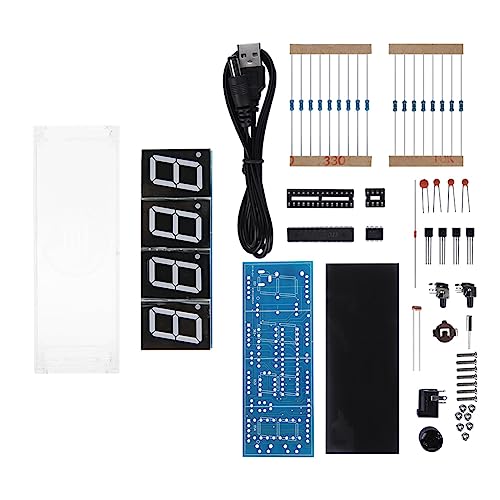 4-stelliges Digitales DIY-LED-Uhrenset, Automatische Anzeigezeit / -temperatur / -Datum, Elektronische DIY-Kit-Uhr mit Lichtsteuerung, Unterstützt EIN Großes 4-stelliges LED-Display (Rot) von Dpofirs