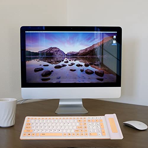 Dpofirs Faltbare Silikon Tastatur, 103 Tasten 2,4 G Faltbare Silikon Tastatur, USB Kabel, Weiche, wasserdichte Rollup Tastatur für PC Laptop Notebook (Orange) von Dpofirs