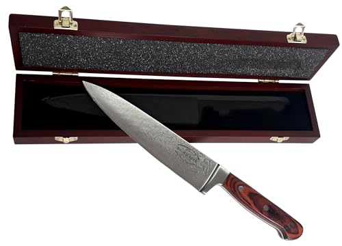 Dr. Richter Damastmesser in edler Holzbox - japanischer Damaststahl - Chefmesser - Klinge: 20cm Damast Küchenmesser von Dr. Richter